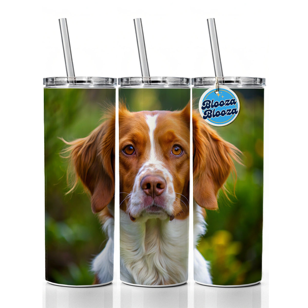 Brittany Spaniel Dog Photo Skinny Tumbler 20oz with Straw Insulated Water Bottle Gift