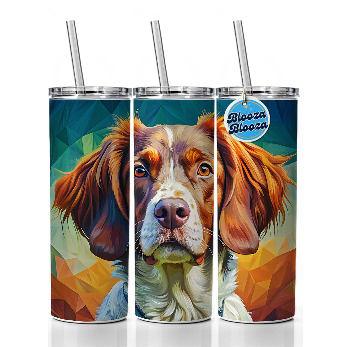 Brittany Spaniel Dog Pop Art Skinny Tumbler 20oz with Straw Insulated Water Bottle Gift