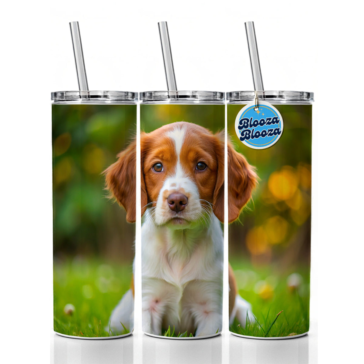 Brittany Spaniel Dog Puppy Photo Skinny Tumbler 20oz with Straw Insulated Water Bottle Gift