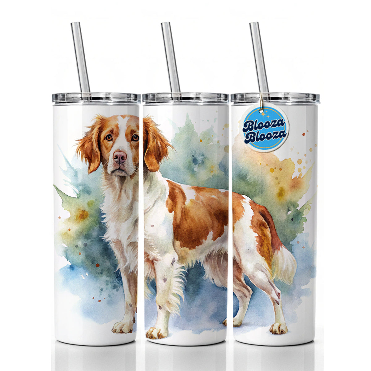 Brittany Spaniel Dog Watercolor Style Skinny Tumbler 20oz with Straw Insulated Water Bottle Gift
