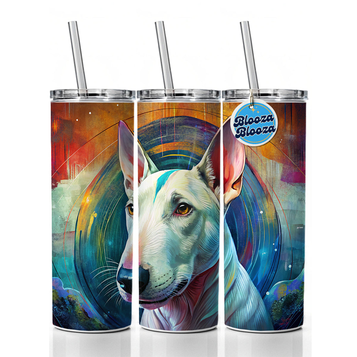 Bull Terrier Dog Abstract Art Skinny Tumbler 20oz with Straw Insulated Water Bottle Gift