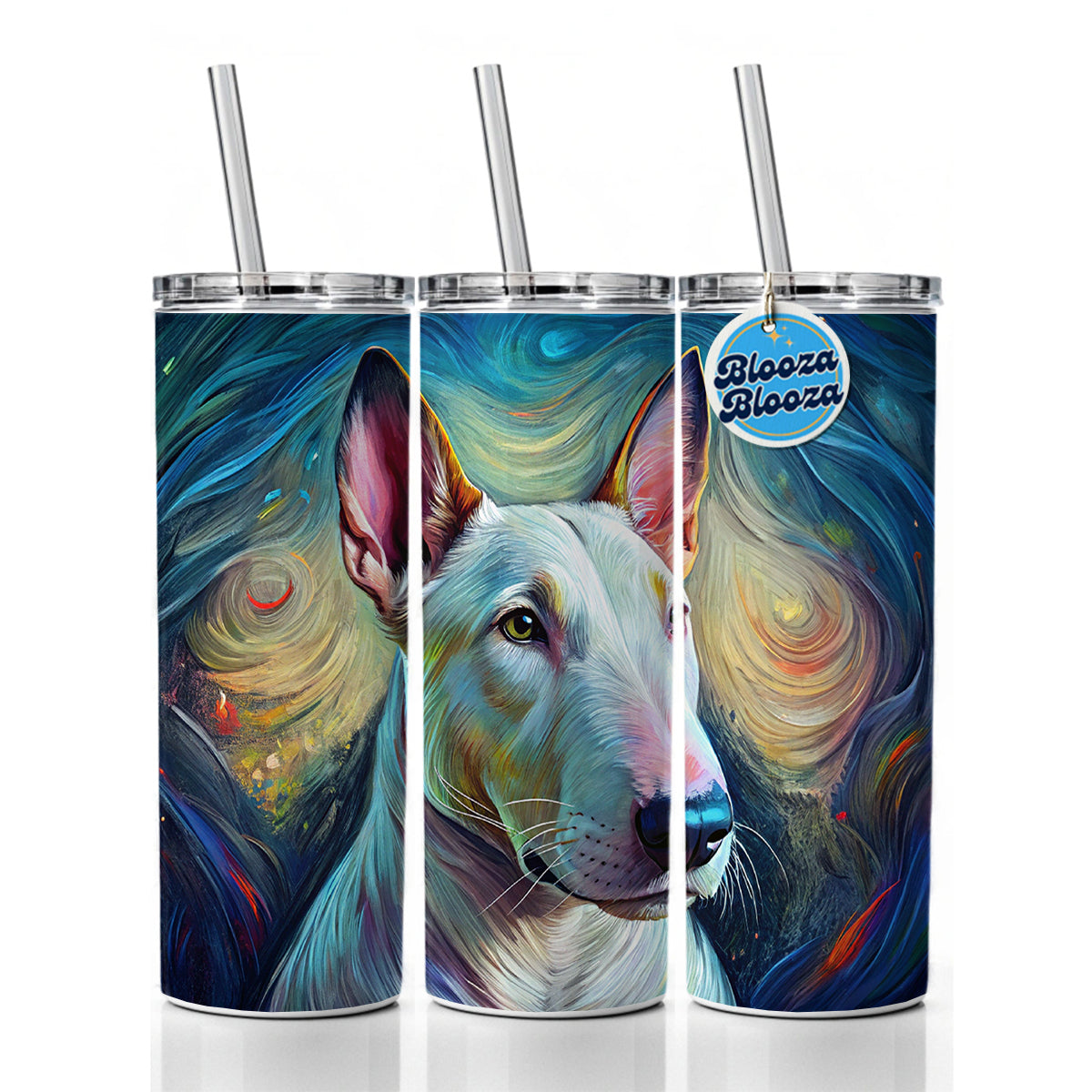 Bull Terrier Dog Expressionism Art Skinny Tumbler 20oz with Straw Insulated Water Bottle Gift