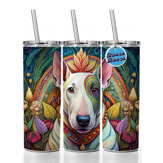 Bull Terrier Dog French Bohemian Art Skinny Tumbler 20oz with Straw Insulated Water Bottle Gift