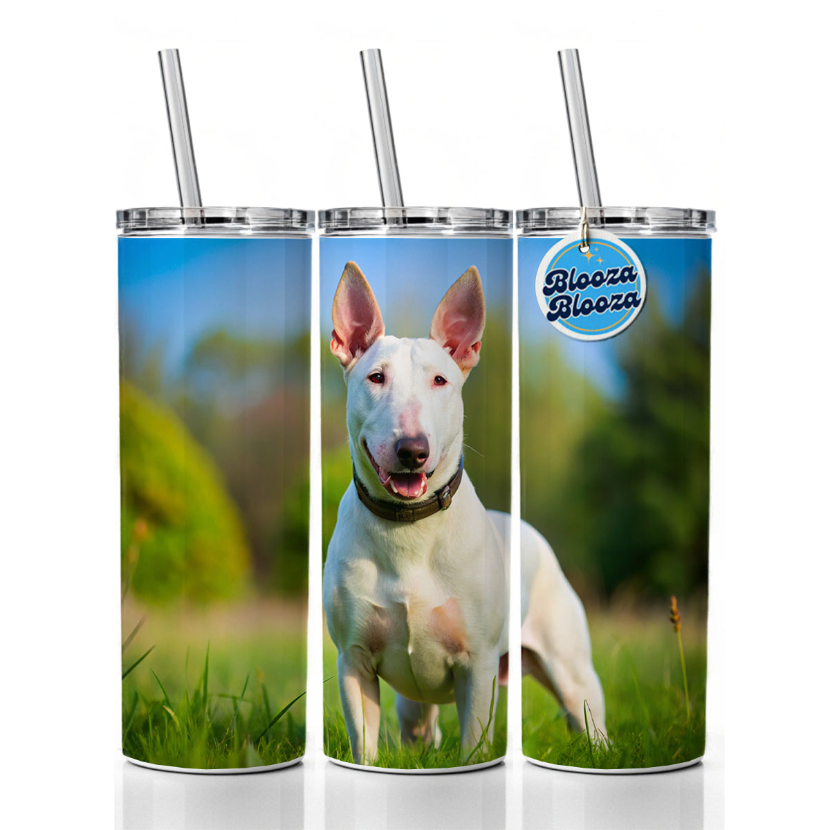 Bull Terrier Dog Photo Skinny Tumbler 20oz with Straw Insulated Water Bottle Gift
