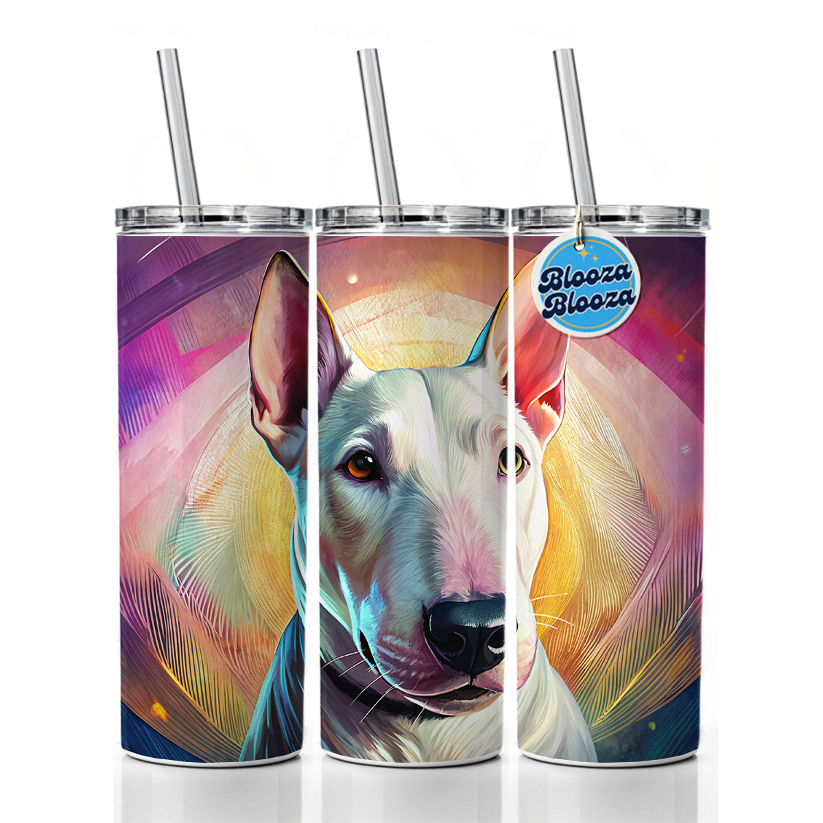 Bull Terrier Dog Pop Art Skinny Tumbler 20oz with Straw Insulated Water Bottle Gift