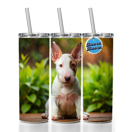 Bull Terrier Dog Puppy Photo Skinny Tumbler 20oz with Straw Insulated Water Bottle Gift