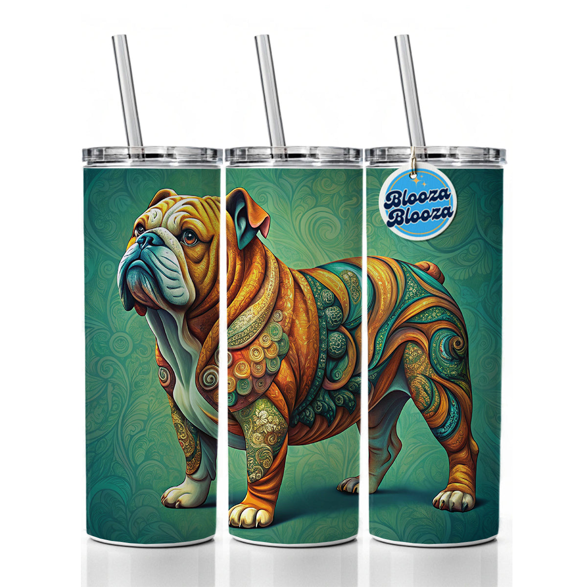 Bulldog Dog Art Nouveau Skinny Tumbler 20oz with Straw Insulated Water Bottle Gift