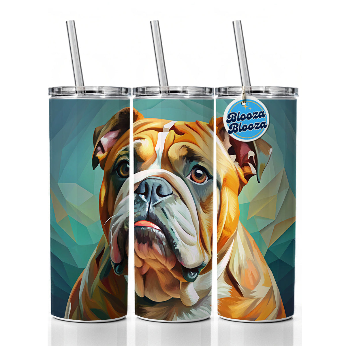 Bulldog Dog Expressionism Art Skinny Tumbler 20oz with Straw Insulated Water Bottle Gift
