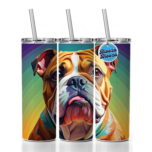 Bulldog Dog Pop Art Skinny Tumbler 20oz with Straw Insulated Water Bottle Gift