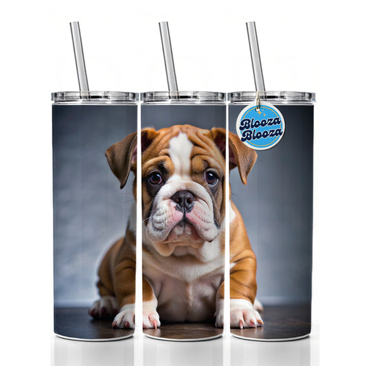 Bulldog Puppy Photo Skinny Tumbler 20oz with Straw Insulated Water Bottle Gift