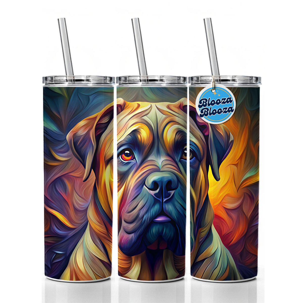 Bullmastiff Dog Abstract Stylized Art Skinny Tumbler 20oz with Straw Insulated Water Bottle Gift