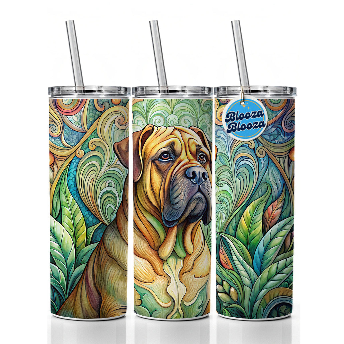 Bullmastiff Dog Art Nouveau Skinny Tumbler 20oz with Straw Insulated Water Bottle Gift