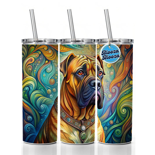 Bullmastiff Dog Bohemian Art Skinny Tumbler 20oz with Straw Insulated Water Bottle Gift