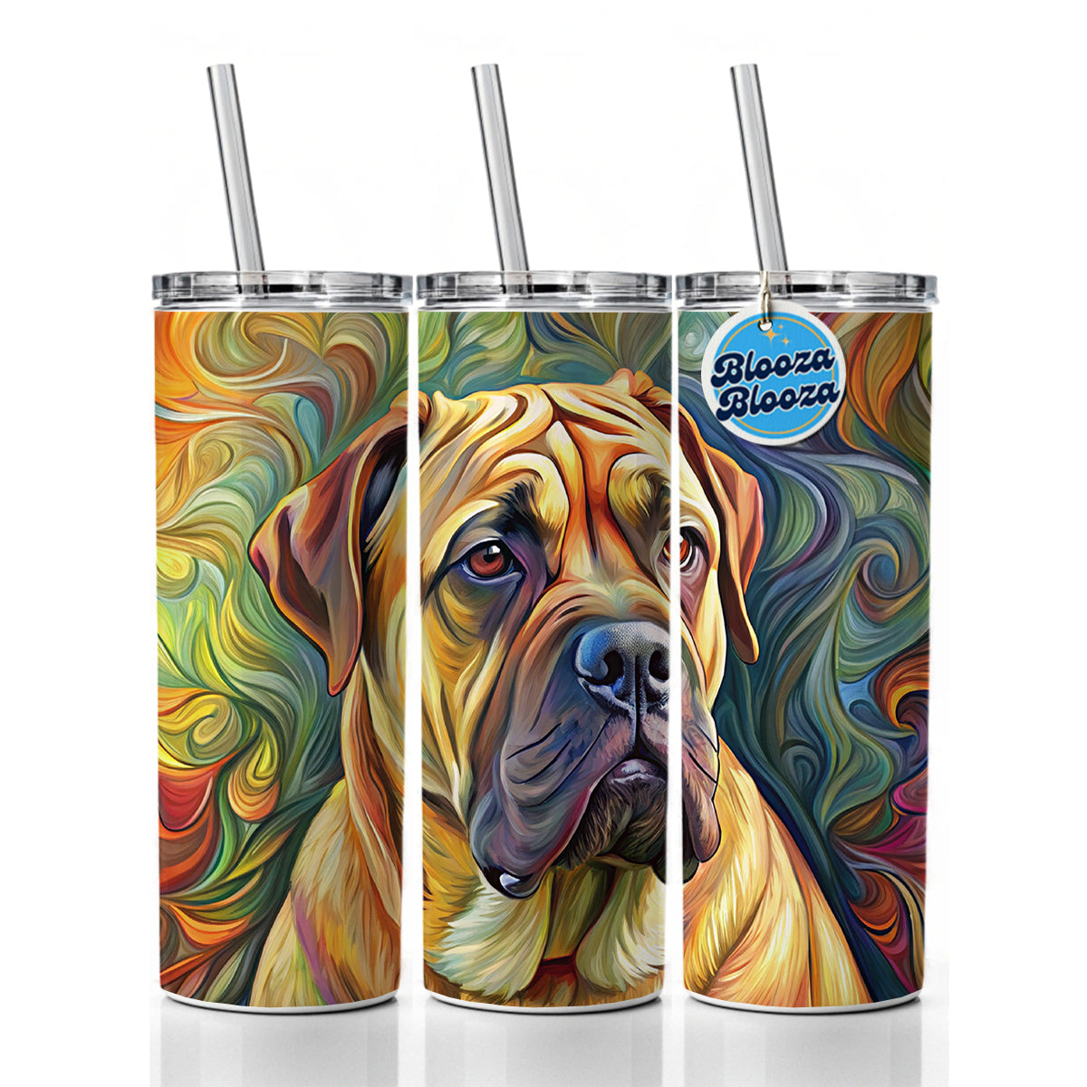 Bullmastiff Dog Expressionism Art Skinny Tumbler 20oz with Straw Insulated Water Bottle Gift