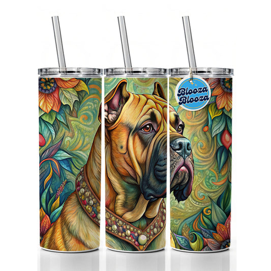 Bullmastiff Dog French Bohemian Art Skinny Tumbler 20oz with Straw Insulated Water Bottle Gift