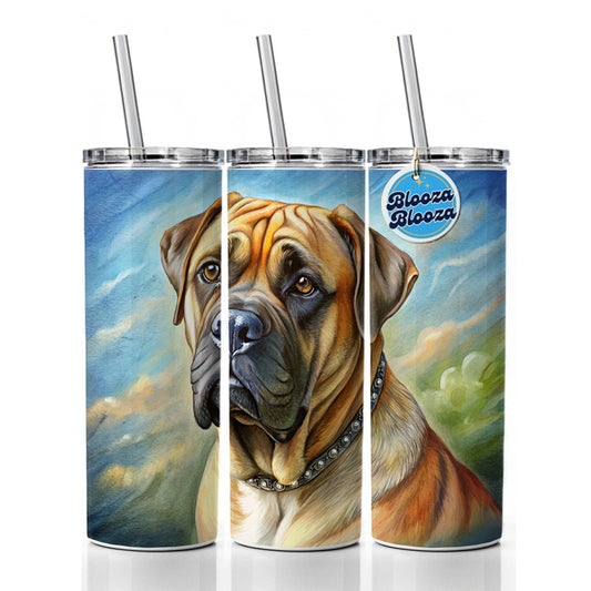 Bullmastiff Dog Illustration Skinny Tumbler 20oz with Straw Insulated Water Bottle Gift