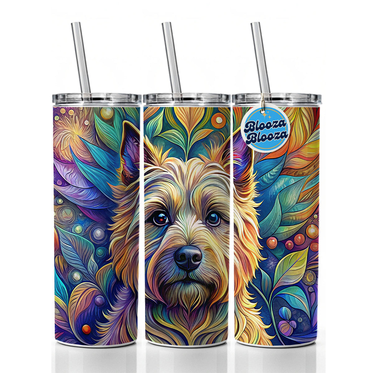 Cairn Terrier Dog Bohemian Art Skinny Tumbler 20oz with Straw Insulated Water Bottle Gift