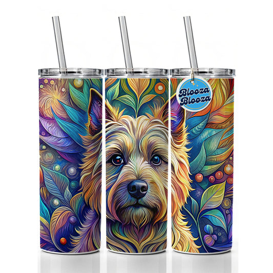 Cairn Terrier Dog Bohemian Art Skinny Tumbler 20oz with Straw Insulated Water Bottle Gift