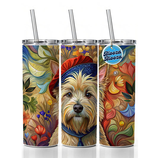 Cairn Terrier Dog French Bohemian Art Skinny Tumbler 20oz with Straw Insulated Water Bottle Gift