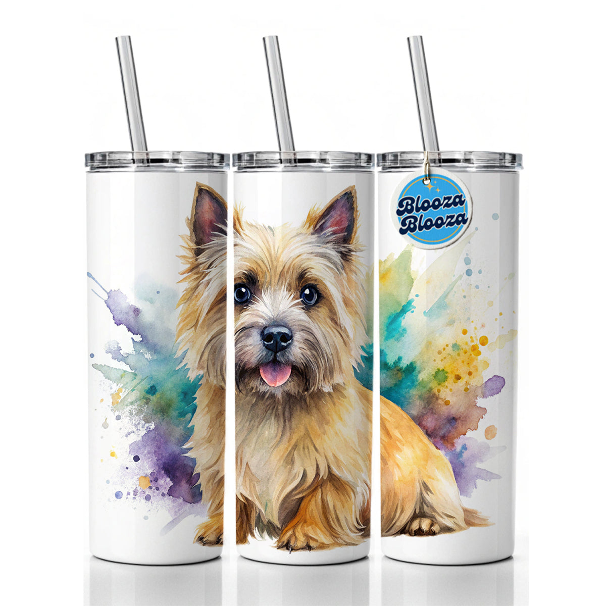 Cairn Terrier Dog Watercolor Style Skinny Tumbler 20oz with Straw Insulated Water Bottle Gift