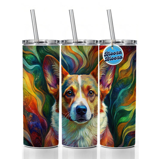Cardigan Welsh Corgi Dog Abstract Art Skinny Tumbler 20oz with Straw Insulated Water Bottle Gift