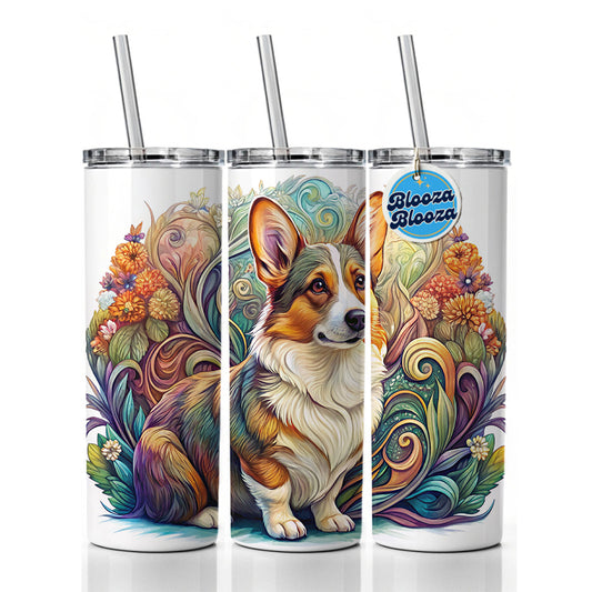 Cardigan Welsh Corgi Dog Art Nouveau Skinny Tumbler 20oz with Straw Insulated Water Bottle Gift