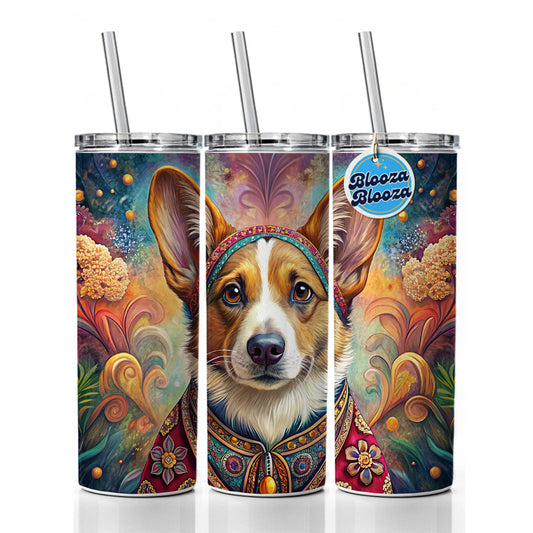 Cardigan Welsh Corgi Dog Bohemian Art Skinny Tumbler 20oz with Straw Insulated Water Bottle Gift