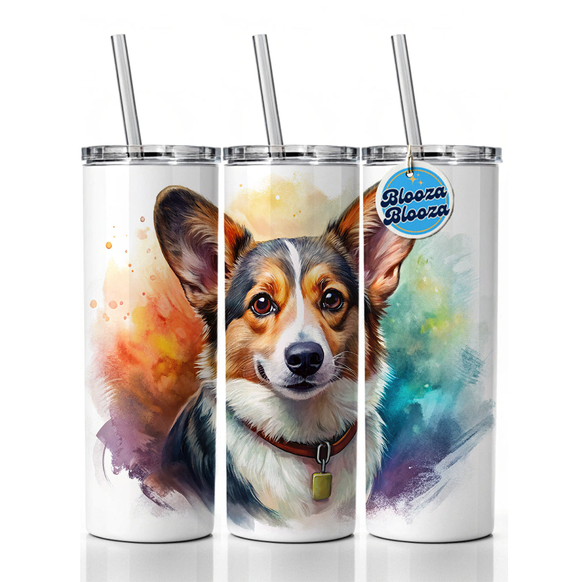 Cardigan Welsh Corgi Dog Illustration Skinny Tumbler 20oz with Straw Insulated Water Bottle Gift