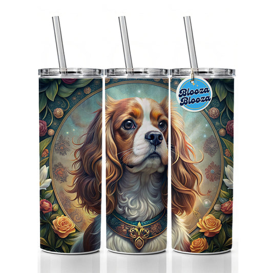 Cavalier King Charles Spaniel Dog Art Nouveau Skinny Tumbler 20oz with Straw Insulated Water Bottle Gift