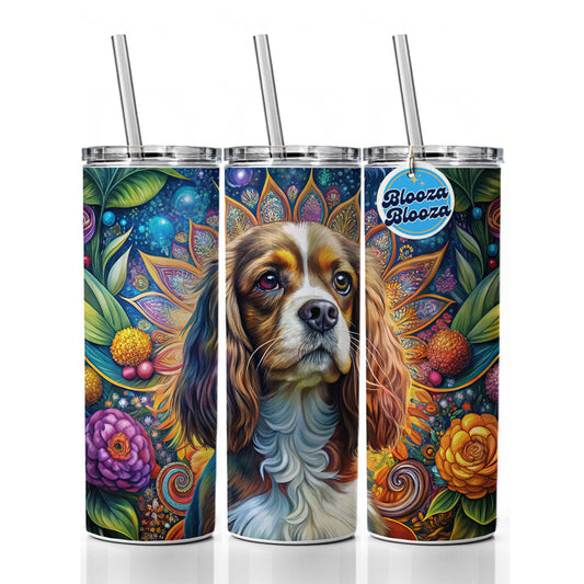 Cavalier King Charles Spaniel Dog Bohemian Art Skinny Tumbler 20oz with Straw Insulated Water Bottle Gift