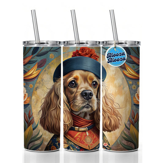 Cavalier King Charles Spaniel Dog French Bohemian Art Skinny Tumbler 20oz with Straw Insulated Water Bottle Gift