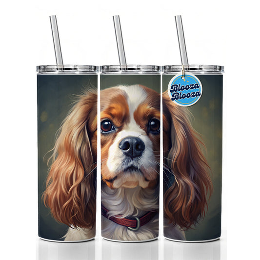 Cavalier King Charles Spaniel Dog Illustration Skinny Tumbler 20oz with Straw Insulated Water Bottle Gift