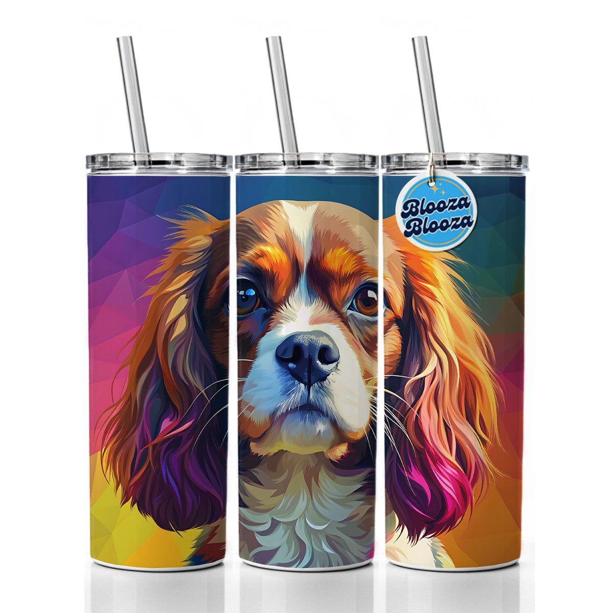 Cavalier King Charles Spaniel Dog Pop Art Skinny Tumbler 20oz with Straw Insulated Water Bottle Gift