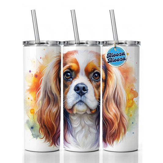 Cavalier King Charles Spaniel Dog Watercolor Style Skinny Tumbler 20oz with Straw Insulated Water Bottle Gift