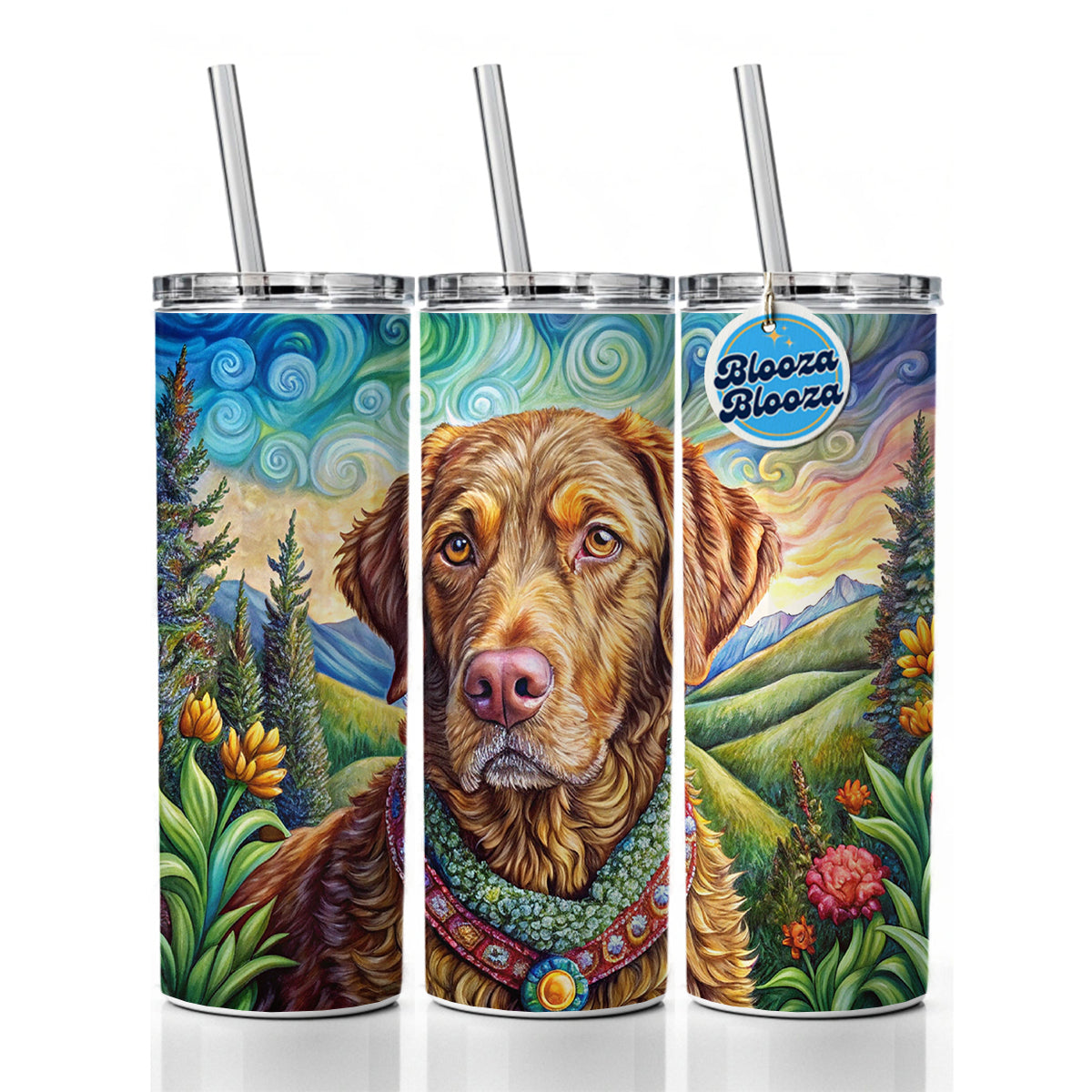 Chesapeake Bay Retriever Dog French Bohemian Art Skinny Tumbler 20oz with Straw Insulated Water Bottle Gift