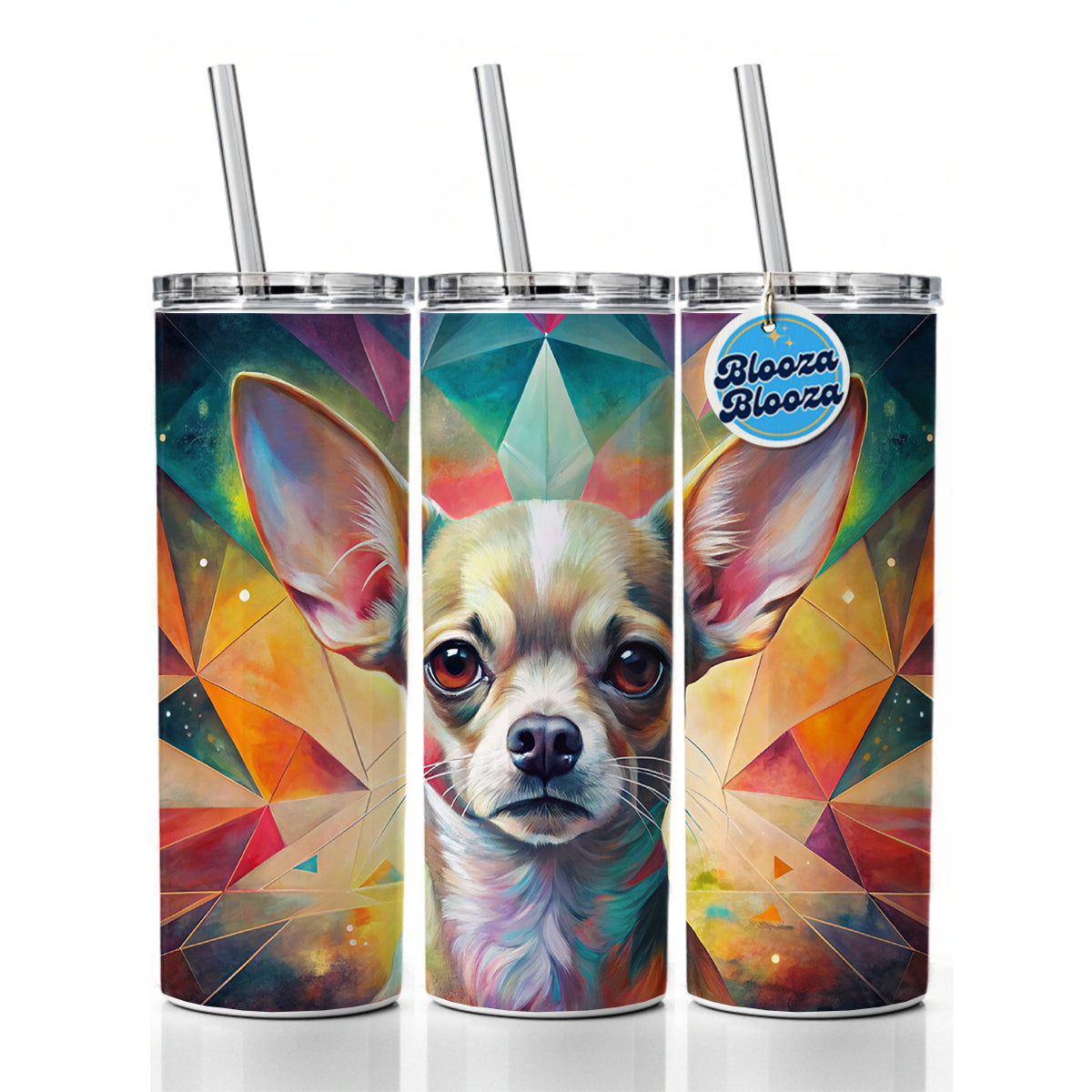 Chihuahua Dog Abstract Art Skinny Tumbler 20oz with Straw Insulated Water Bottle Gift