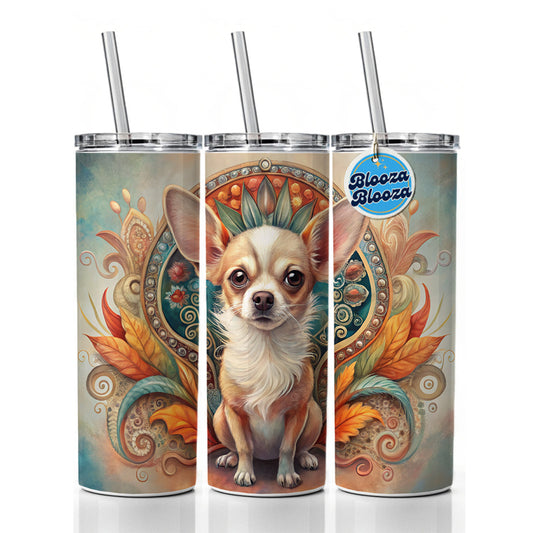 Chihuahua Dog Art Nouveau Skinny Tumbler 20oz with Straw Insulated Water Bottle Gift