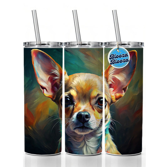 Chihuahua Dog Expressionism Art Skinny Tumbler 20oz with Straw Insulated Water Bottle Gift