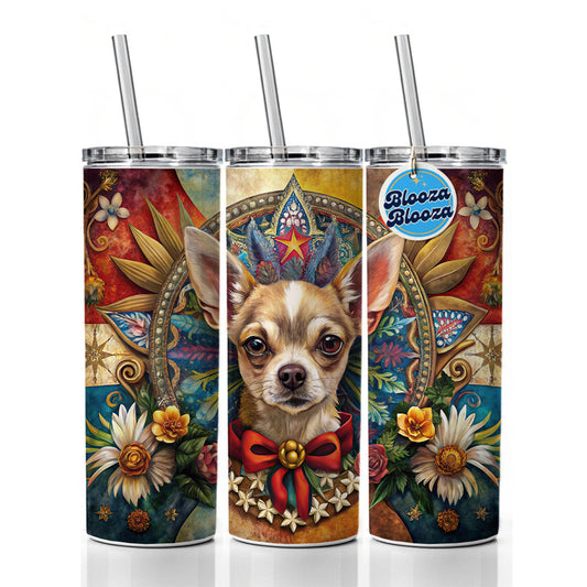 Chihuahua Dog French Bohemian Art Skinny Tumbler 20oz with Straw Insulated Water Bottle Gift