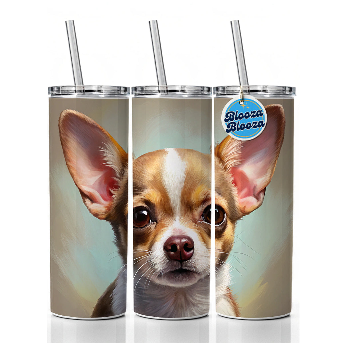 Chihuahua Dog Illustration Skinny Tumbler 20oz with Straw Insulated Water Bottle Gift