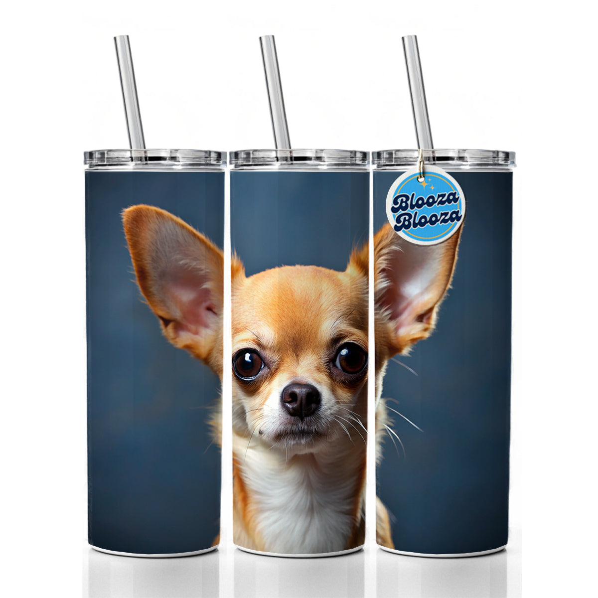 Chihuahua Dog Photo Skinny Tumbler 20oz with Straw Insulated Water Bottle Gift