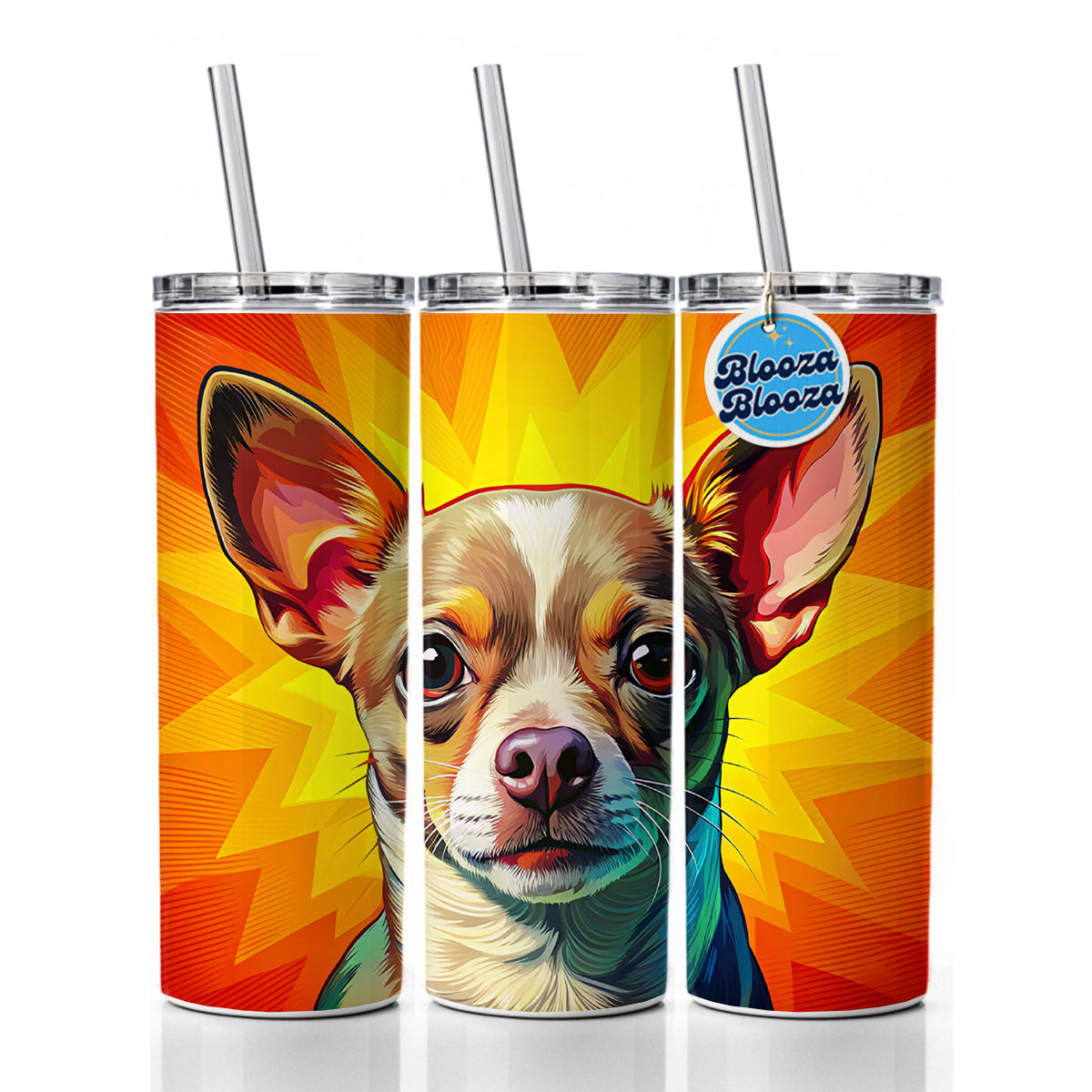 Chihuahua Dog Pop Art Skinny Tumbler 20oz with Straw Insulated Water Bottle Gift