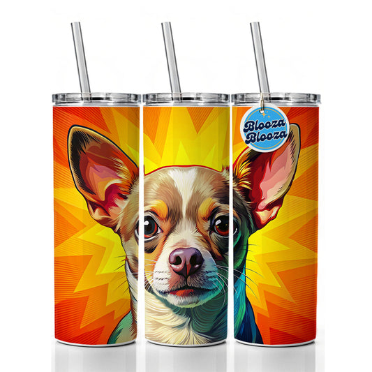 Chihuahua Dog Pop Art Skinny Tumbler 20oz with Straw Insulated Water Bottle Gift