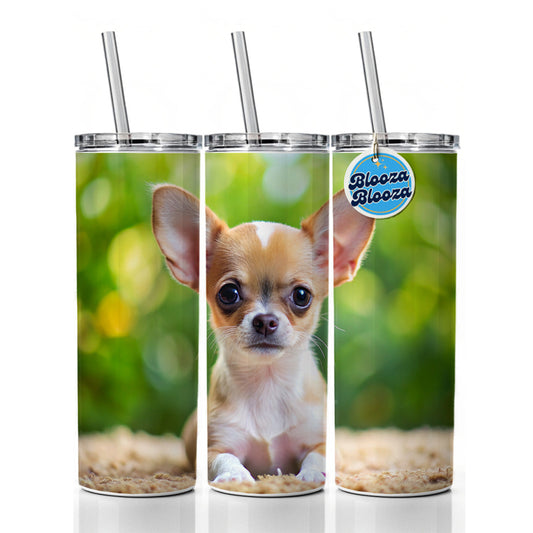 Chihuahua Dog Puppy Photo Skinny Tumbler 20oz with Straw Insulated Water Bottle Gift
