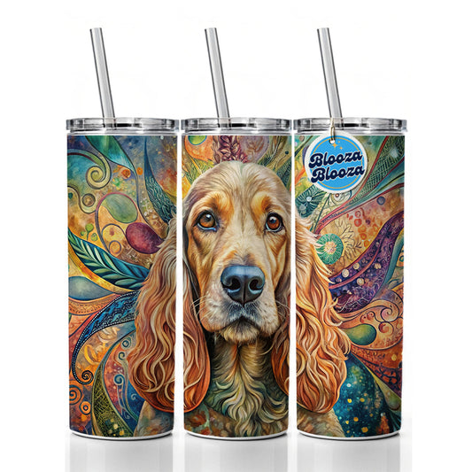 Cocker Spaniel Dog Bohemian Art Skinny Tumbler 20oz with Straw Insulated Water Bottle Gift