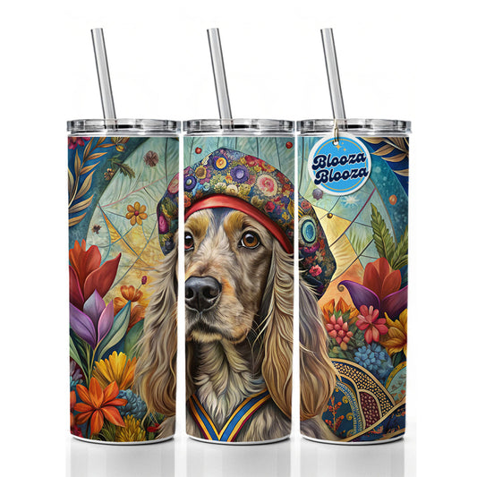 Cocker Spaniel Dog French Bohemian Art Skinny Tumbler 20oz with Straw Insulated Water Bottle Gift