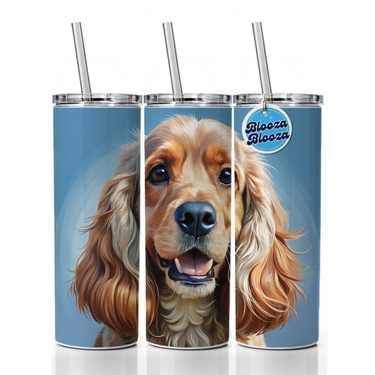Cocker Spaniel Dog Illustration Skinny Tumbler 20oz with Straw Insulated Water Bottle Gift