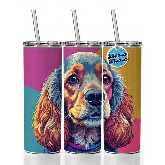 Cocker Spaniel Dog Pop Art Skinny Tumbler 20oz with Straw Insulated Water Bottle Gift