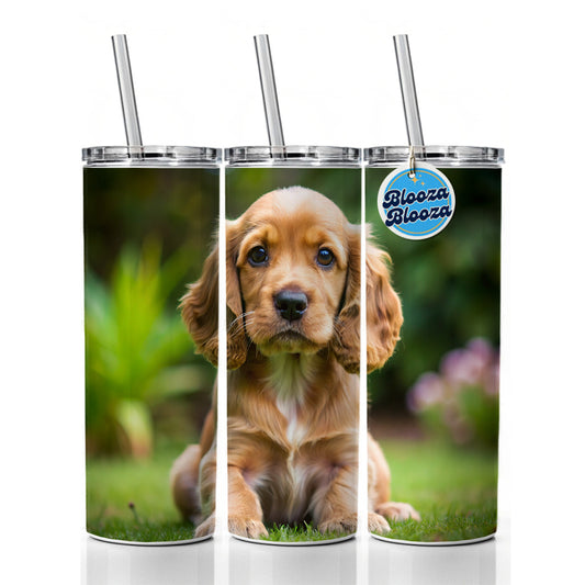 Cocker Spaniel Dog Puppy Photo Skinny Tumbler 20oz with Straw Insulated Water Bottle Gift