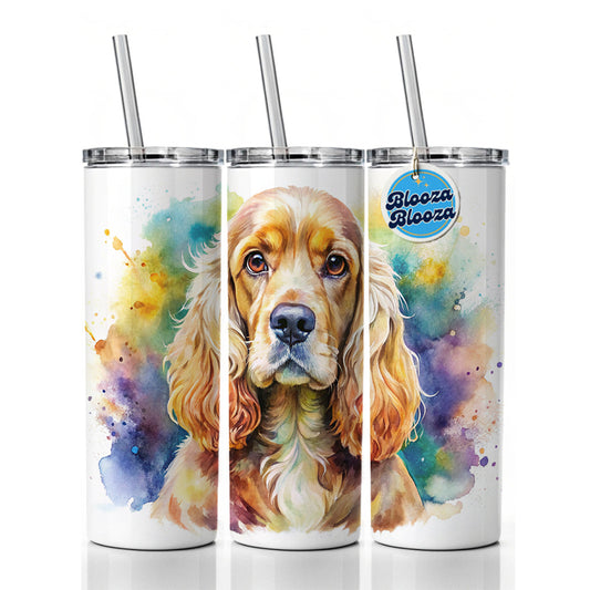 Cocker Spaniel Dog Watercolor Style Skinny Tumbler 20oz with Straw Insulated Water Bottle Gift